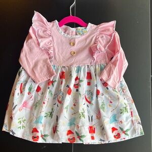 Charming Pink and White Kids Dress with Festive Print